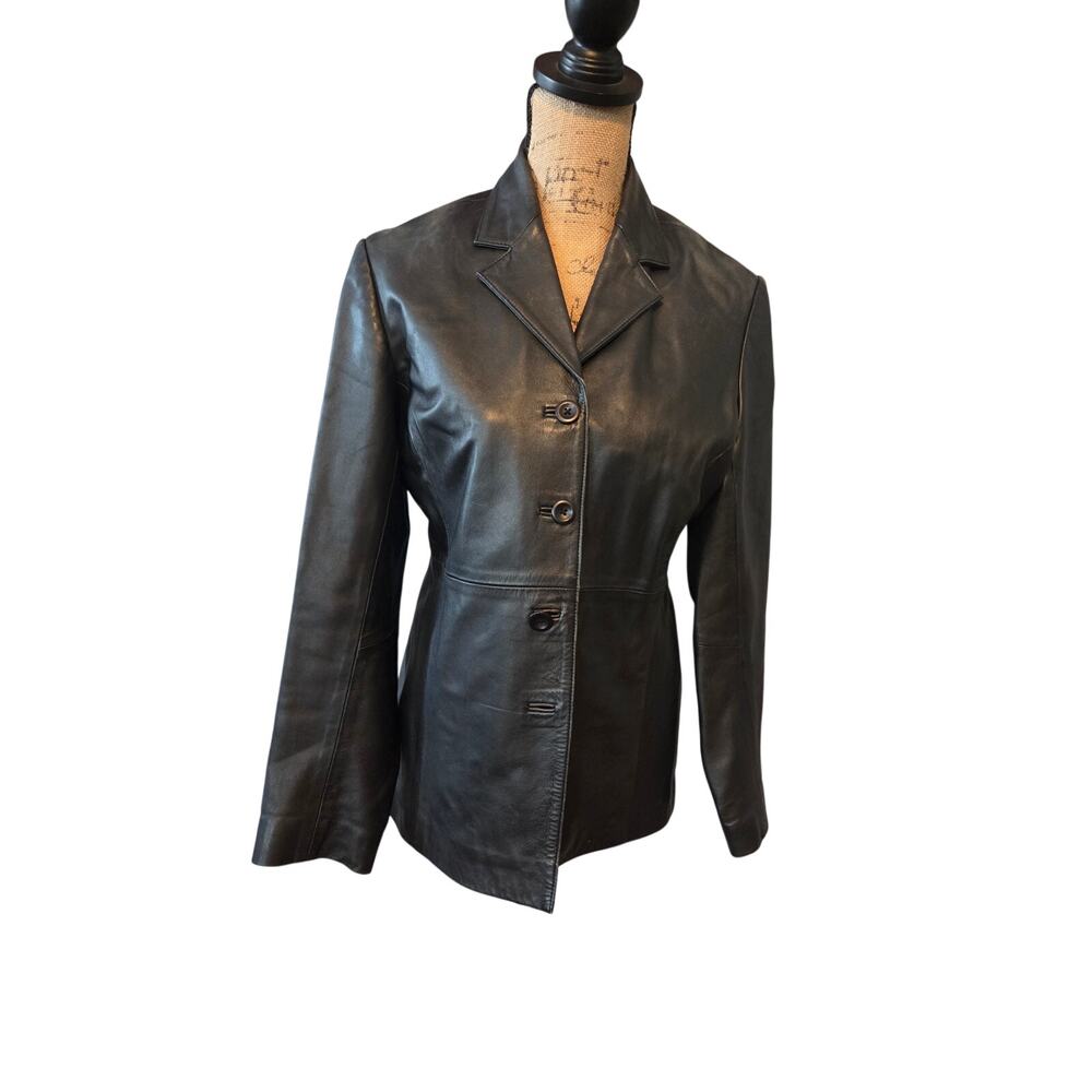 Vtg old navy 90s 4 button 100% genuine leather black jacket notched collar S